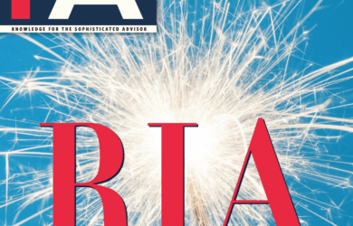 Cover of Financial Advisor magazine, July 2018. It features RIA Survey and Ranking 2018 in bold text over a bright burst or spark pattern. Sponsored by Cambridge, with the tagline Knowledge for the Sophisticated Advisor.