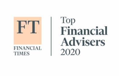 Logo of Financial Times featuring the letters FT in a peach-colored square. To the right, text reads Top Financial Advisers 2020 in gray.