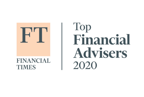 Logo of Financial Times featuring the letters FT in a peach-colored square. To the right, text reads Top Financial Advisers 2020 in gray.