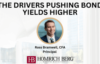 A professional seminar titled The Drivers Pushing Bond Yields Higher features a headshot of Ross Bramwell, CFA, Principal at Homrich Berg Wealth Management, with the companys logo below the text.