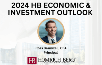 Promotional image for the 2024 HB Economic & Investment Outlook featuring a headshot of Ross Bramwell, CFA, Principal. Includes the Homrich Berg Wealth Management logo at the bottom.