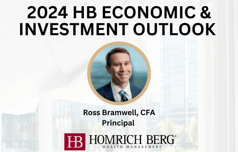 Promotional image for the 2024 HB Economic & Investment Outlook featuring a headshot of Ross Bramwell, CFA, Principal. Includes the Homrich Berg Wealth Management logo at the bottom.