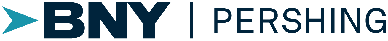 Logo of BNY Pershing featuring a teal arrow pointing right, followed by the text BNY | PERSHING in dark blue. The logo has a simple, modern design.