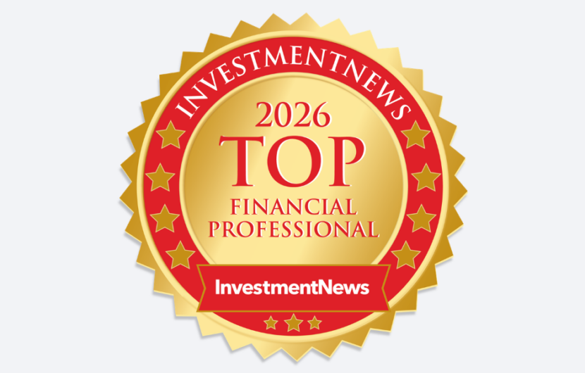 A gold and red badge with stars that reads: InvestmentNews 2026 Top Financial Professional and InvestmentNews at the bottom.